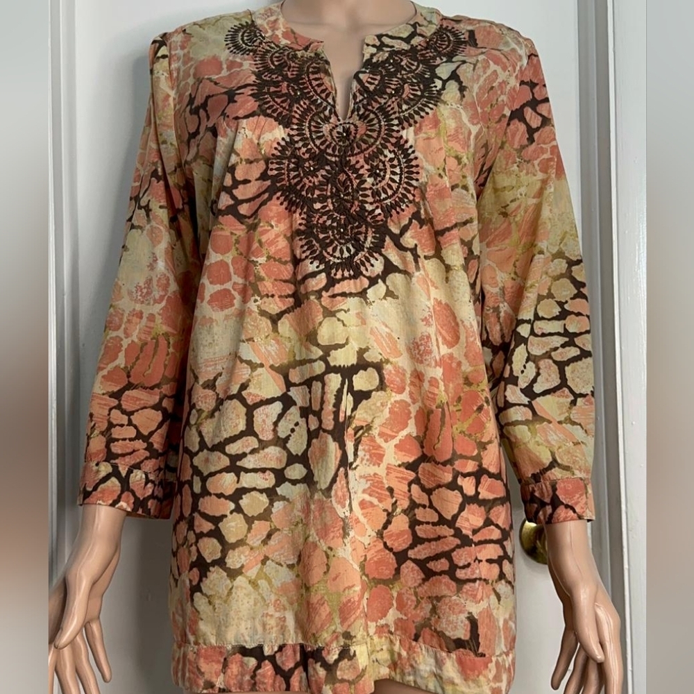 Charter Club Women's Blouse with Long Sleeve Stamped with Design on the front L.